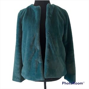 Hers & Mine Faux Fur Dark Green Jacket Size Medium